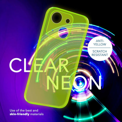 NALIA Neon Silikonhülle für iPhone 14 Plus – Knallige Signal-Farbe & Linsenschutz – VIBE (Transparentes Case) – Marke aus Berlin