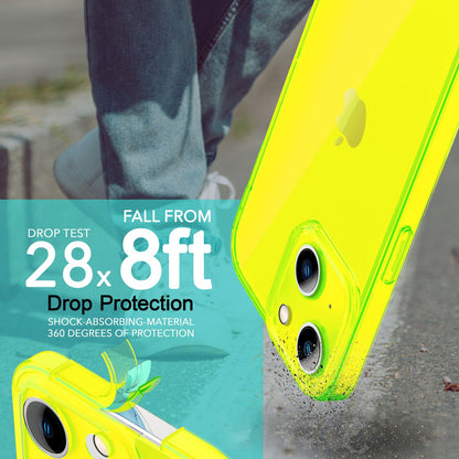 NALIA Neon Silikonhülle für iPhone 14 Plus – Knallige Signal-Farbe & Linsenschutz – VIBE (Transparentes Case) – Marke aus Berlin