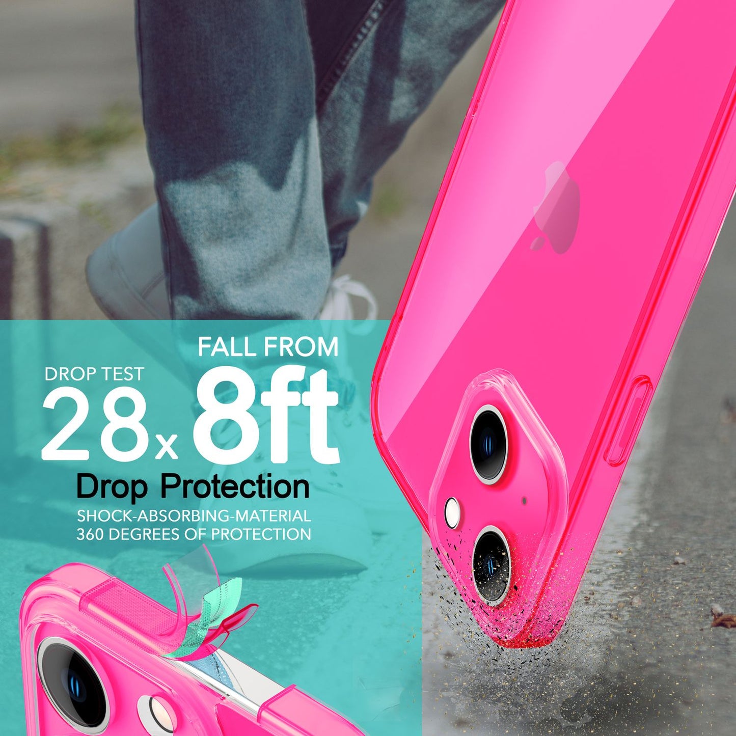 NALIA Neon Silikonhülle für iPhone 14 Plus – Knallige Signal-Farbe & Linsenschutz – VIBE (Transparentes Case) – Marke aus Berlin