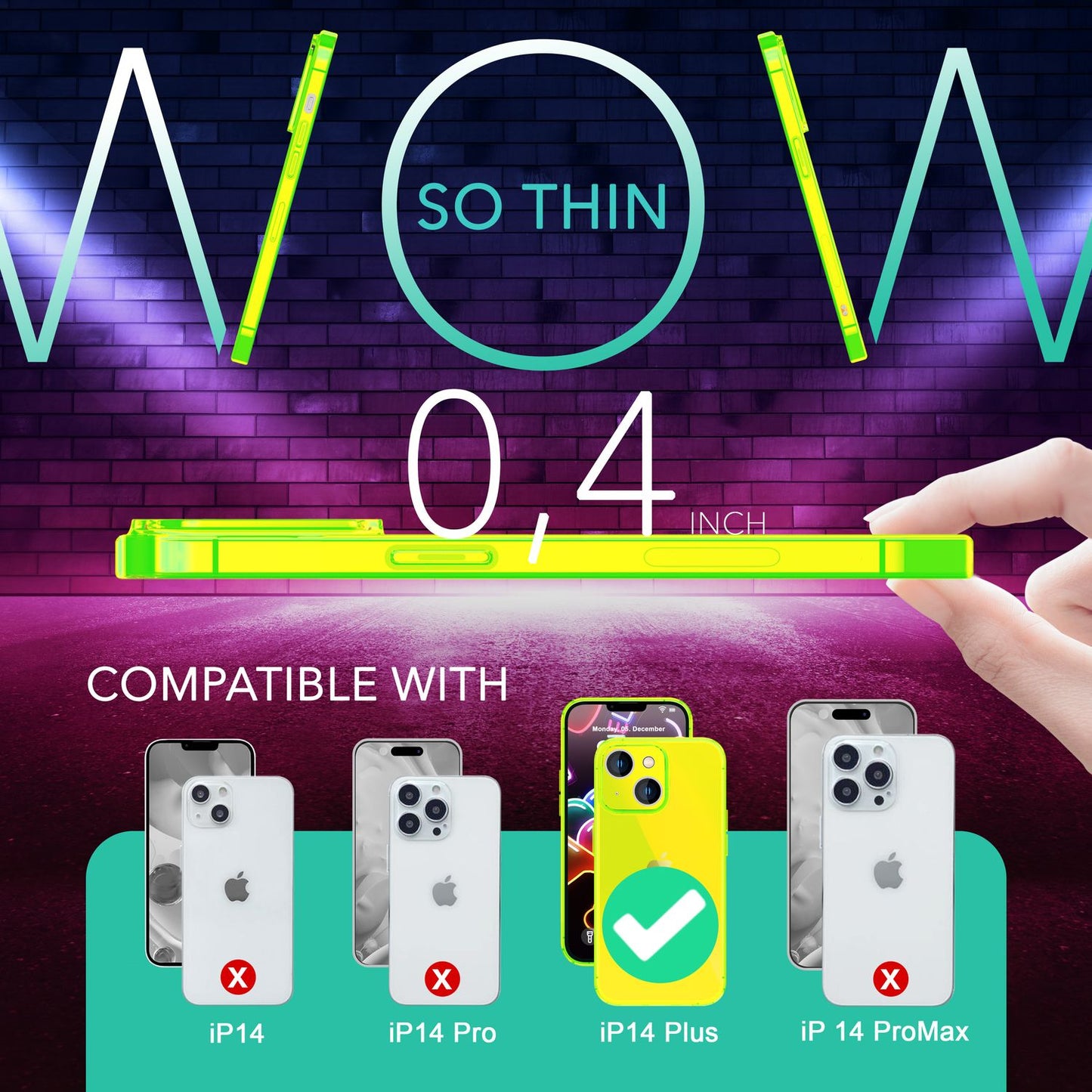 NALIA Neon Silikonhülle für iPhone 14 Plus – Knallige Signal-Farbe & Linsenschutz – VIBE (Transparentes Case) – Marke aus Berlin