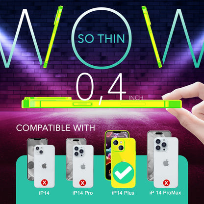 NALIA Neon Silikonhülle für iPhone 14 Plus – Knallige Signal-Farbe & Linsenschutz – VIBE (Transparentes Case) – Marke aus Berlin