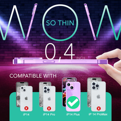 NALIA Neon Silikonhülle für iPhone 14 Plus – Knallige Signal-Farbe & Linsenschutz – VIBE (Transparentes Case) – Marke aus Berlin
