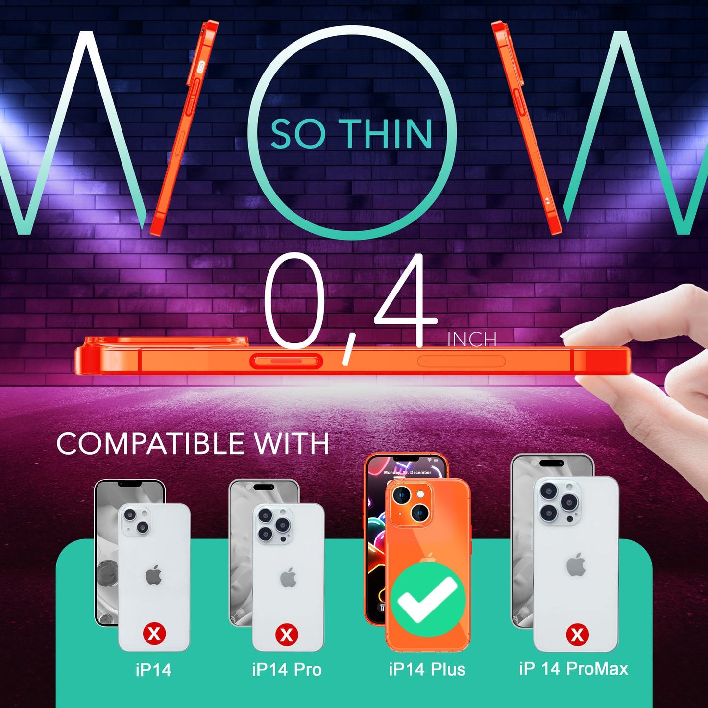 NALIA Neon Silikonhülle für iPhone 14 Plus – Knallige Signal-Farbe & Linsenschutz – VIBE (Transparentes Case) – Marke aus Berlin