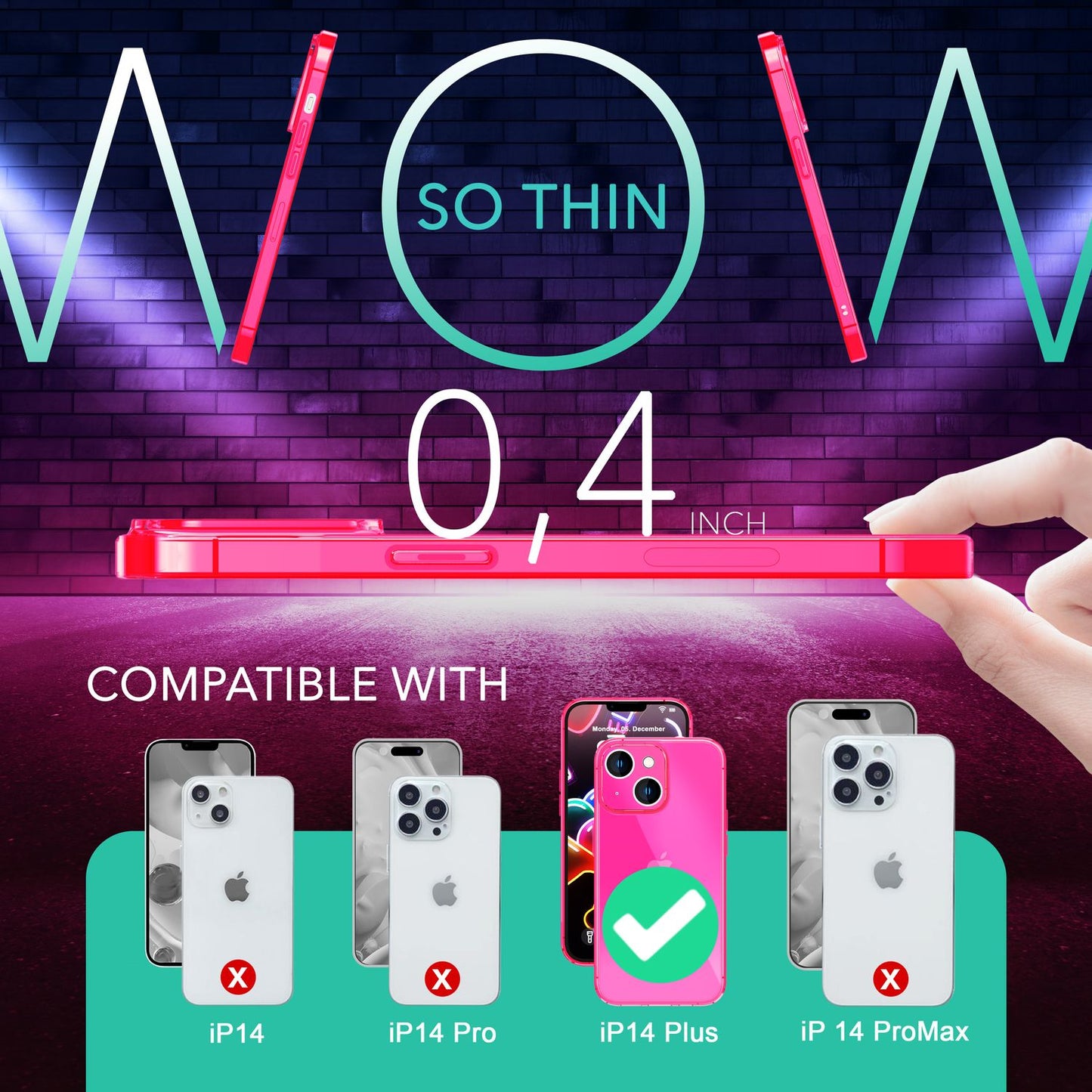 NALIA Neon Silikonhülle für iPhone 14 Plus – Knallige Signal-Farbe & Linsenschutz – VIBE (Transparentes Case) – Marke aus Berlin