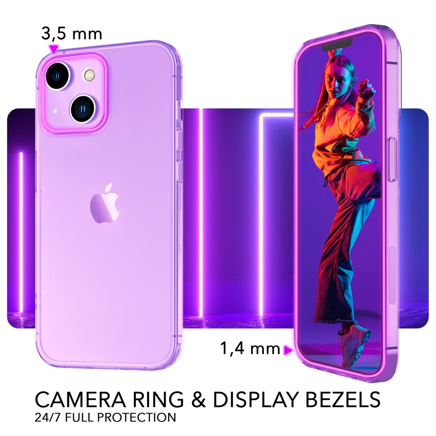 NALIA Neon Silikonhülle für iPhone 14 Plus – Knallige Signal-Farbe & Linsenschutz – VIBE (Transparentes Case) – Marke aus Berlin