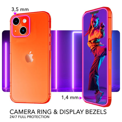 NALIA Neon Silikonhülle für iPhone 14 Plus – Knallige Signal-Farbe & Linsenschutz – VIBE (Transparentes Case) – Marke aus Berlin