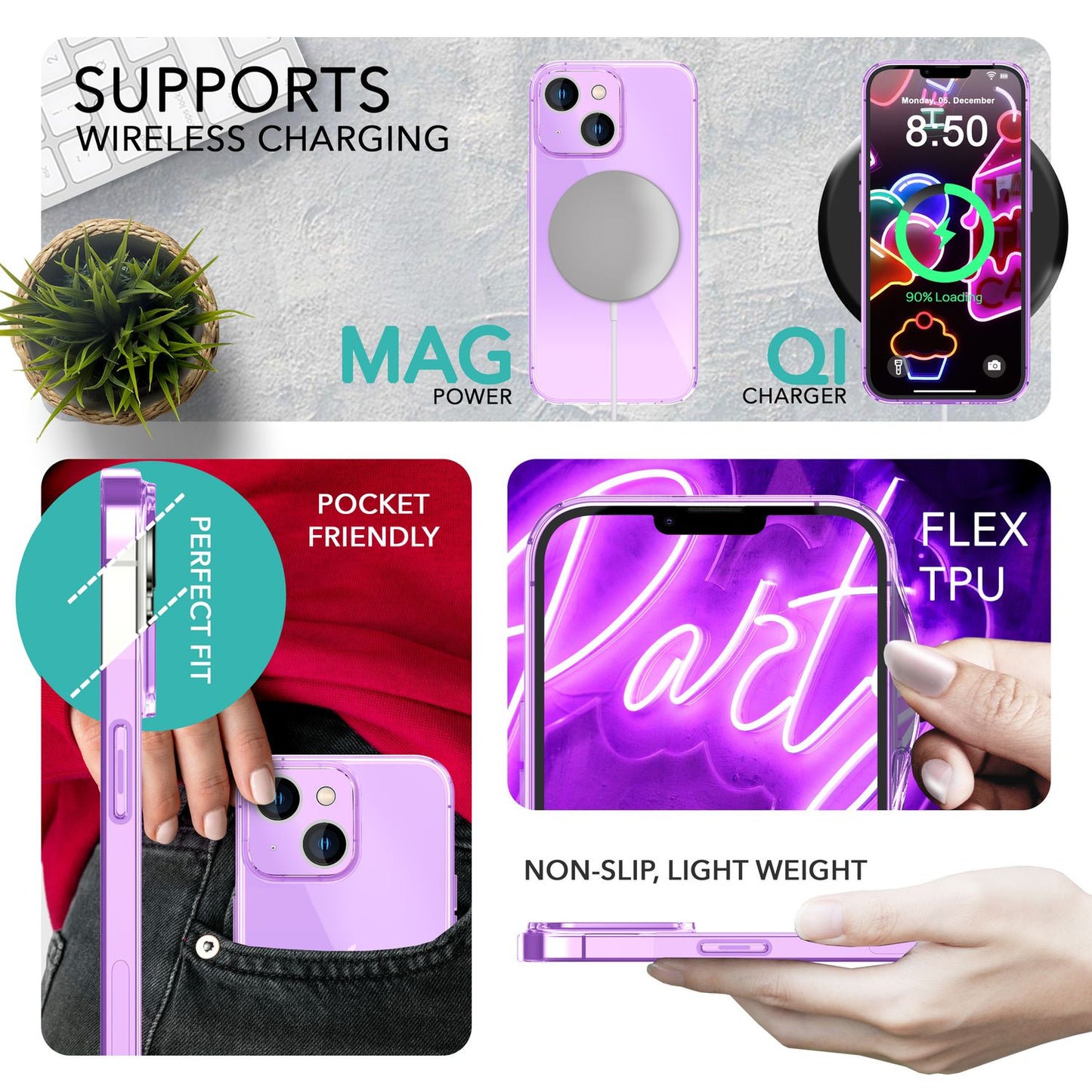 NALIA Neon Silikonhülle für iPhone 14 Plus – Knallige Signal-Farbe & Linsenschutz – VIBE (Transparentes Case) – Marke aus Berlin