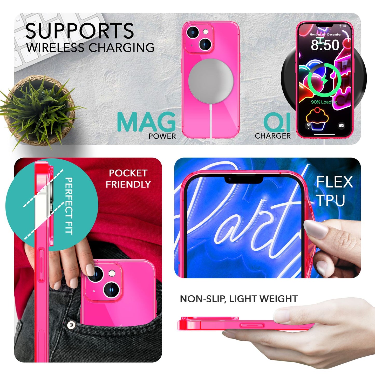 NALIA Neon Silikonhülle für iPhone 14 Plus – Knallige Signal-Farbe & Linsenschutz – VIBE (Transparentes Case) – Marke aus Berlin