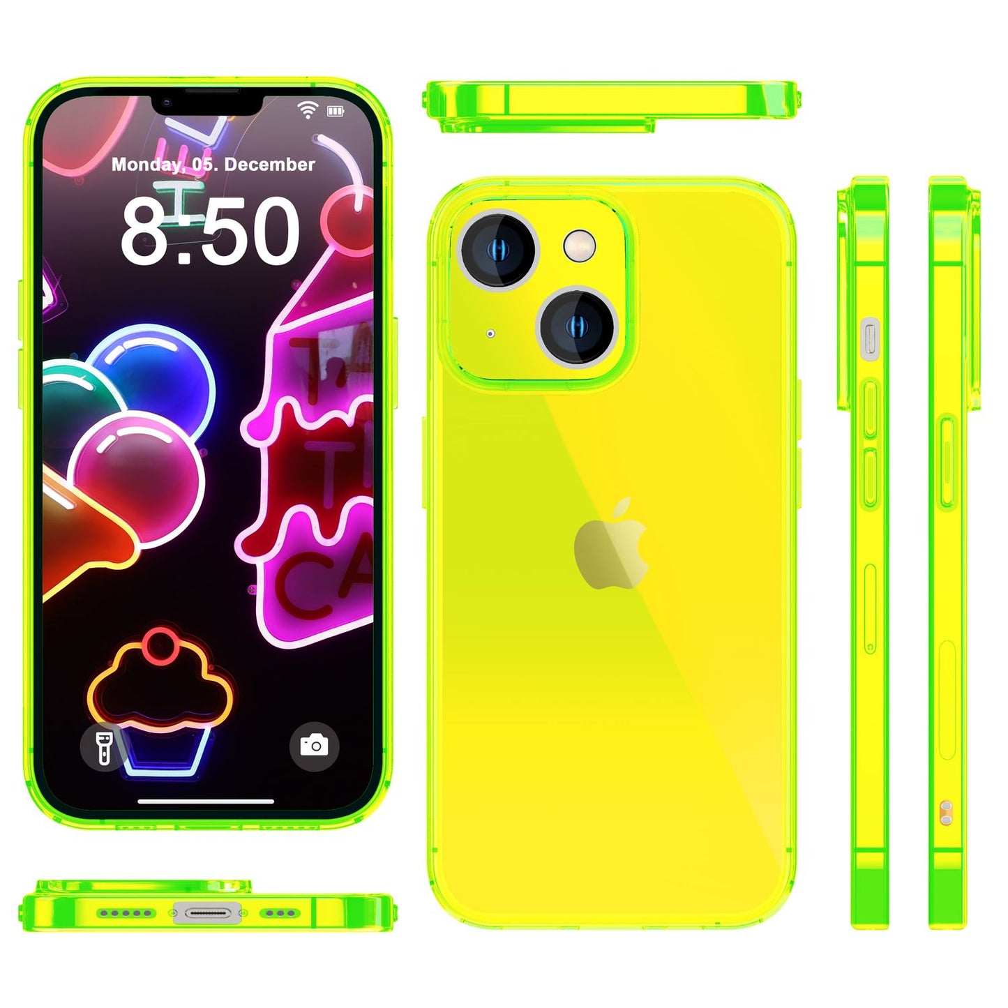 NALIA Neon Silikonhülle für iPhone 14 Plus – Knallige Signal-Farbe & Linsenschutz – VIBE (Transparentes Case) – Marke aus Berlin