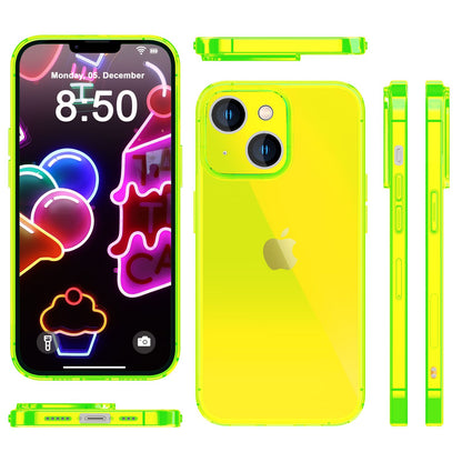 NALIA Neon Silikonhülle für iPhone 14 Plus – Knallige Signal-Farbe & Linsenschutz – VIBE (Transparentes Case) – Marke aus Berlin