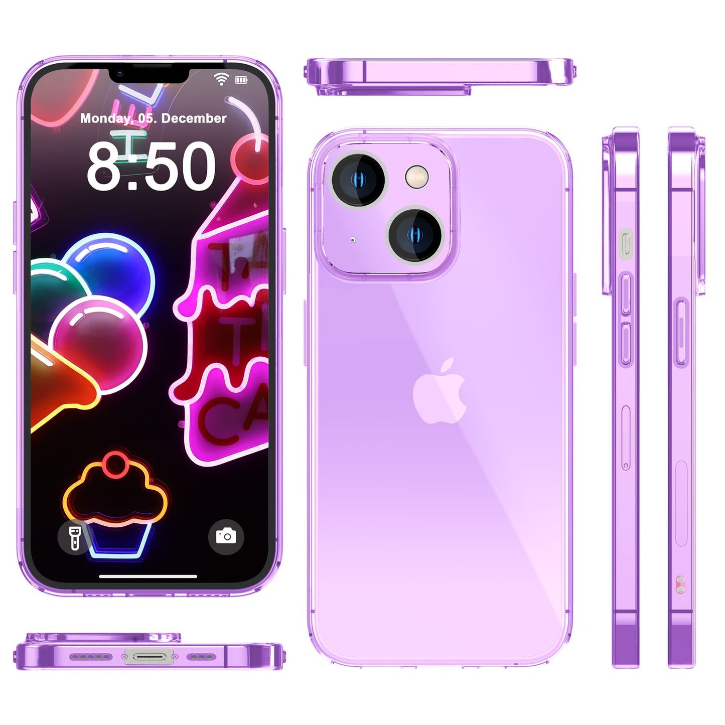 NALIA Neon Silikonhülle für iPhone 14 Plus – Knallige Signal-Farbe & Linsenschutz – VIBE (Transparentes Case) – Marke aus Berlin