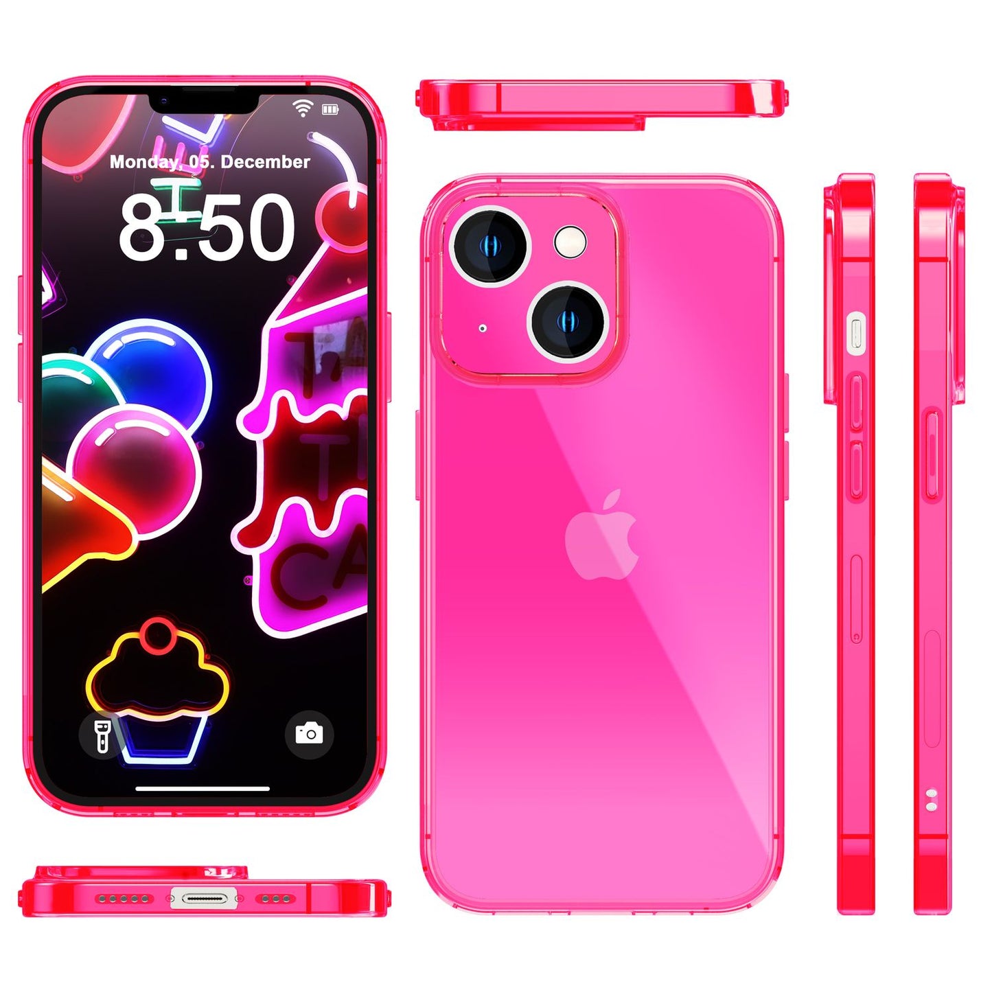 NALIA Neon Silikonhülle für iPhone 14 Plus – Knallige Signal-Farbe & Linsenschutz – VIBE (Transparentes Case) – Marke aus Berlin