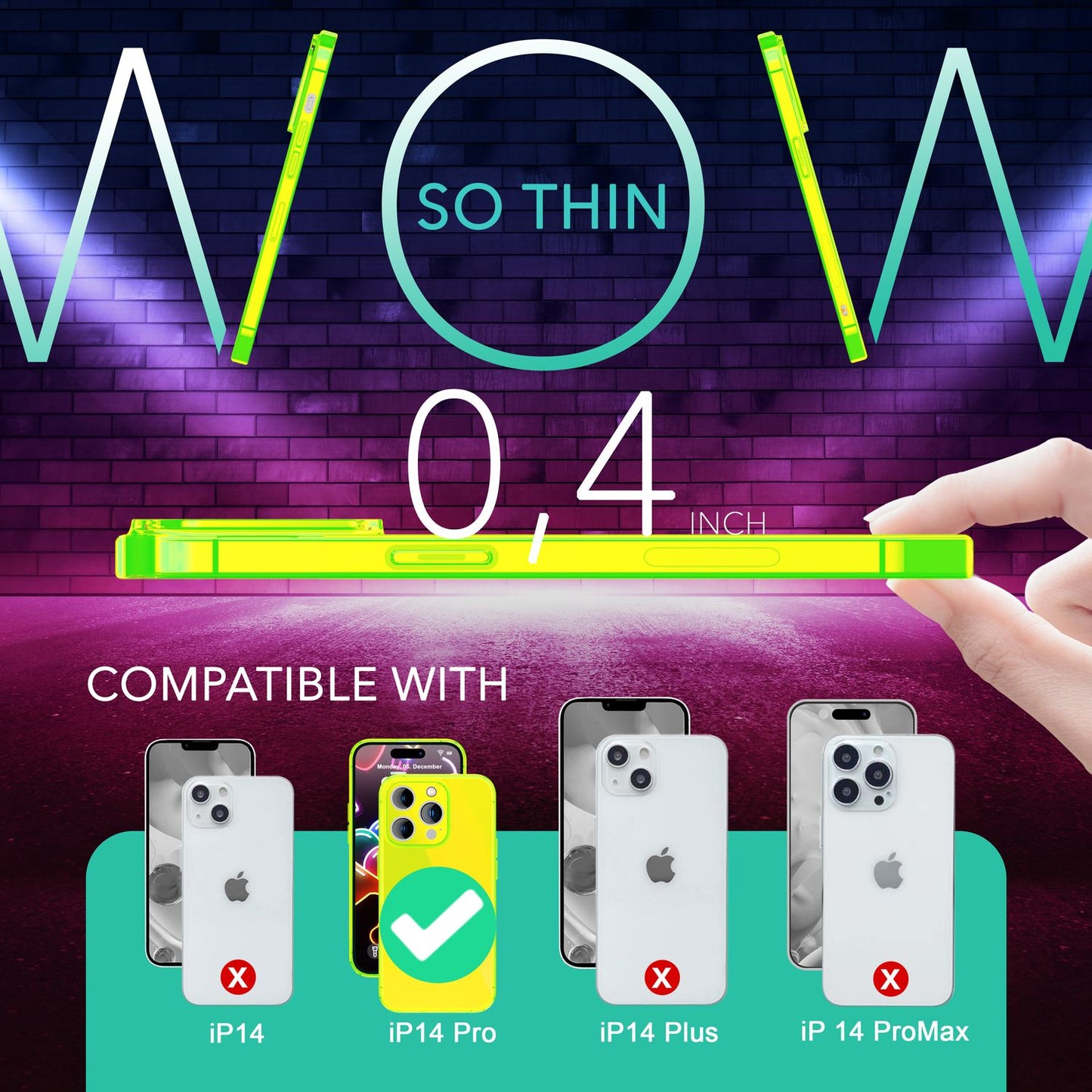 NALIA Neon Silikonhülle für iPhone 14 Pro – Knallige Signal-Farbe & Linsenschutz – VIBE (Transparentes Case) – Marke aus Berlin