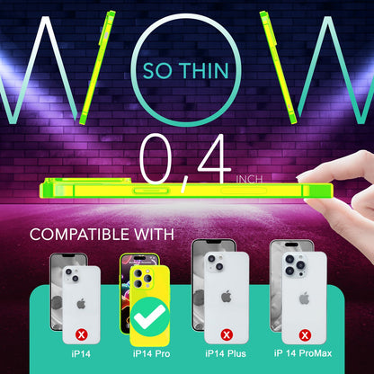 NALIA Neon Silikonhülle für iPhone 14 Pro – Knallige Signal-Farbe & Linsenschutz – VIBE (Transparentes Case) – Marke aus Berlin