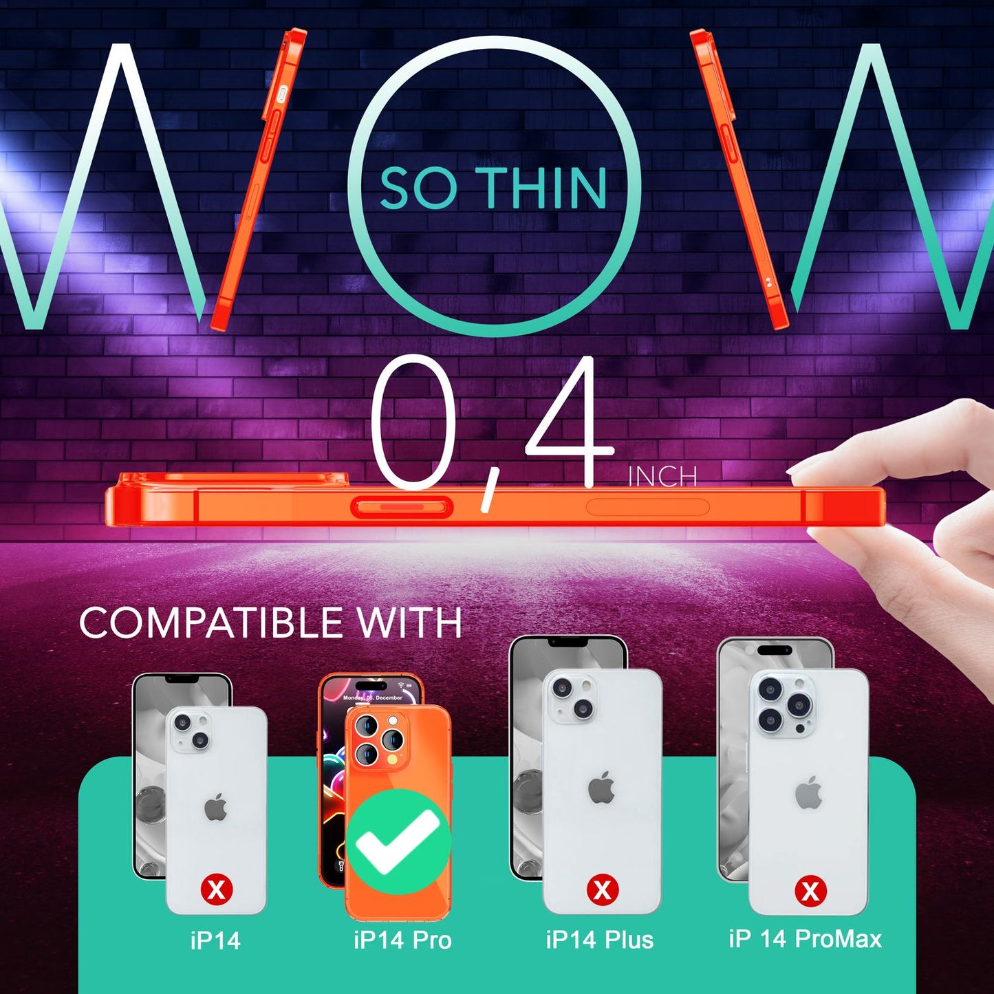 NALIA Neon Silikonhülle für iPhone 14 Pro – Knallige Signal-Farbe & Linsenschutz – VIBE (Transparentes Case) – Marke aus Berlin