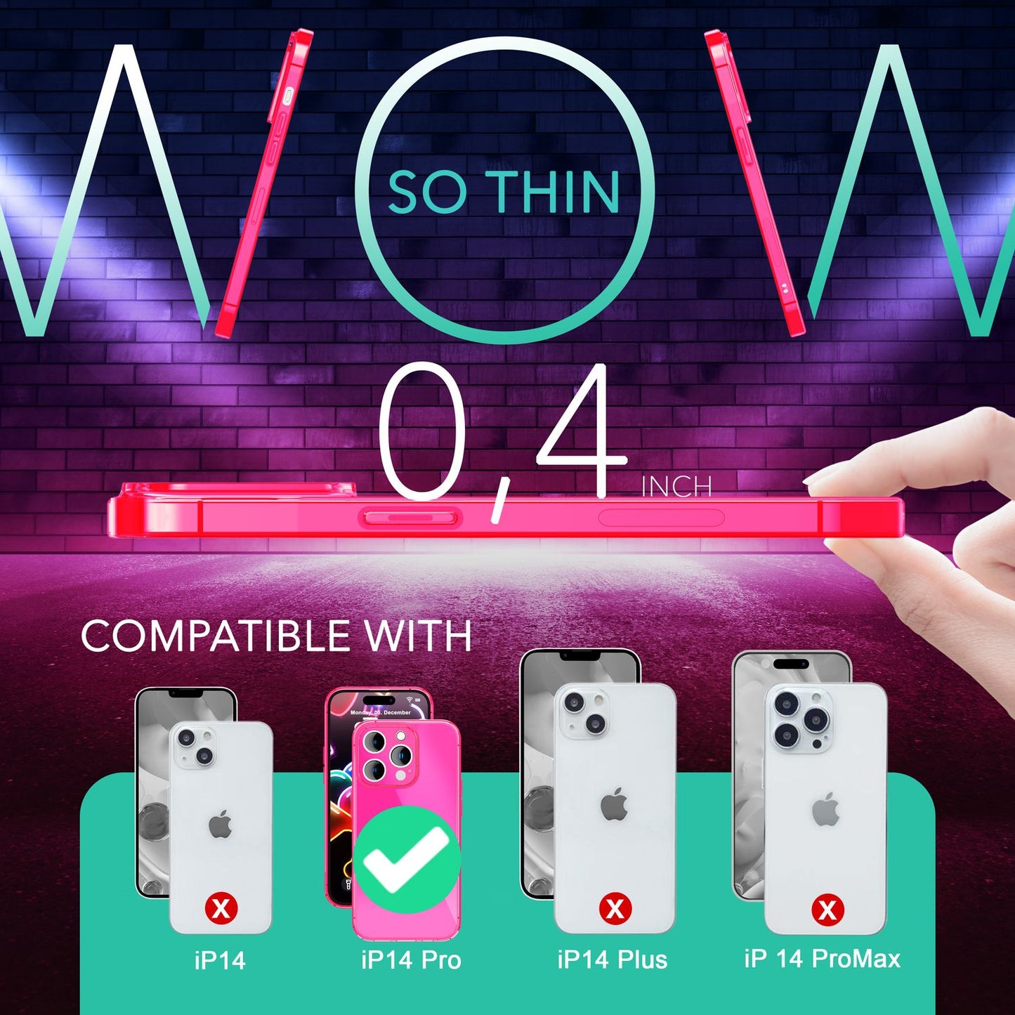 NALIA Neon Silikonhülle für iPhone 14 Pro – Knallige Signal-Farbe & Linsenschutz – VIBE (Transparentes Case) – Marke aus Berlin
