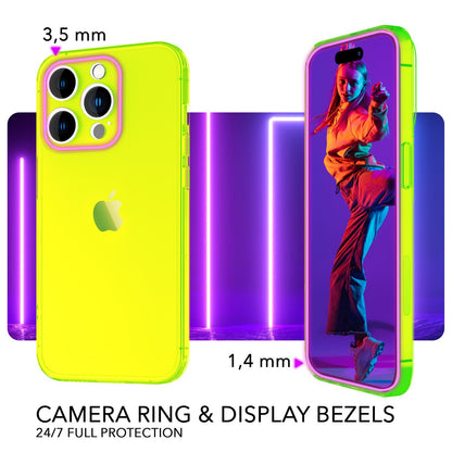 NALIA Neon Silikonhülle für iPhone 14 Pro – Knallige Signal-Farbe & Linsenschutz – VIBE (Transparentes Case) – Marke aus Berlin