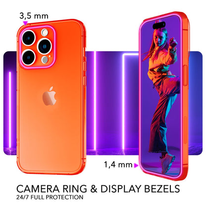 NALIA Neon Silikonhülle für iPhone 14 Pro – Knallige Signal-Farbe & Linsenschutz – VIBE (Transparentes Case) – Marke aus Berlin