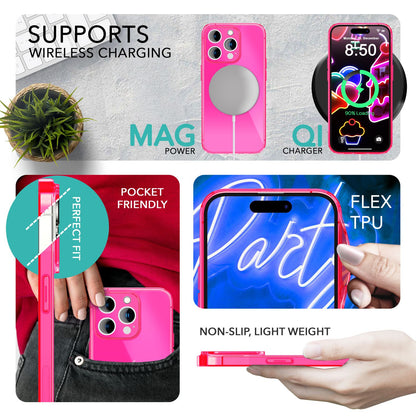 NALIA Neon Silikonhülle für iPhone 14 Pro – Knallige Signal-Farbe & Linsenschutz – VIBE (Transparentes Case) – Marke aus Berlin