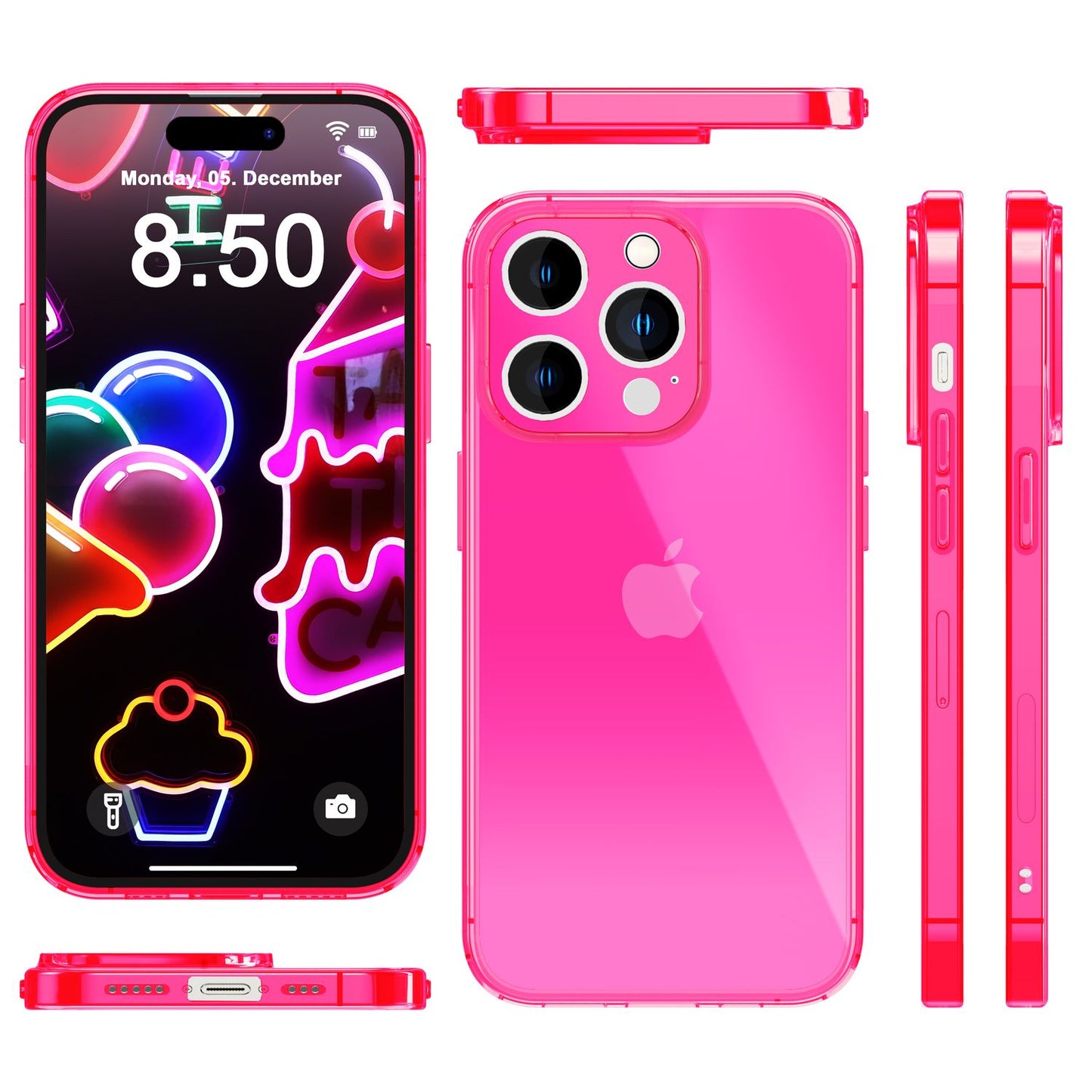 NALIA Neon Silikonhülle für iPhone 14 Pro – Knallige Signal-Farbe & Linsenschutz – VIBE (Transparentes Case) – Marke aus Berlin