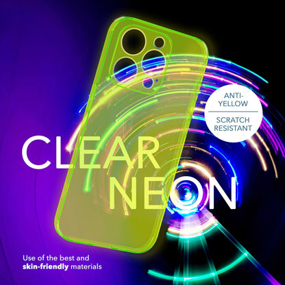 NALIA Neon Silikonhülle für iPhone 14 Pro – Knallige Signal-Farbe & Linsenschutz – VIBE (Transparentes Case) – Marke aus Berlin