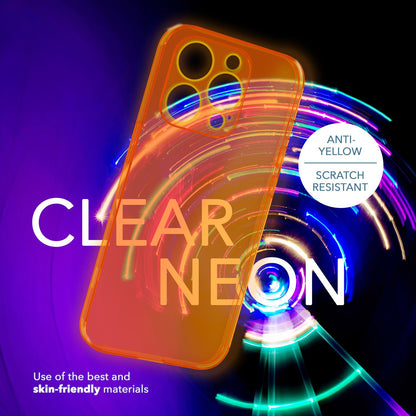 NALIA Neon Silikonhülle für iPhone 14 Pro Max – Knallige Signal-Farbe & Linsenschutz – VIBE (Transparentes Case) – Marke aus Berlin