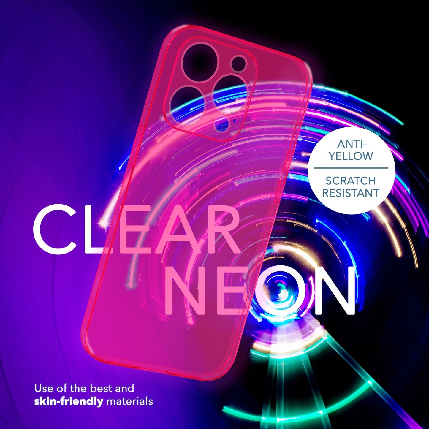 NALIA Neon Silikonhülle für iPhone 14 Pro Max – Knallige Signal-Farbe & Linsenschutz – VIBE (Transparentes Case) – Marke aus Berlin