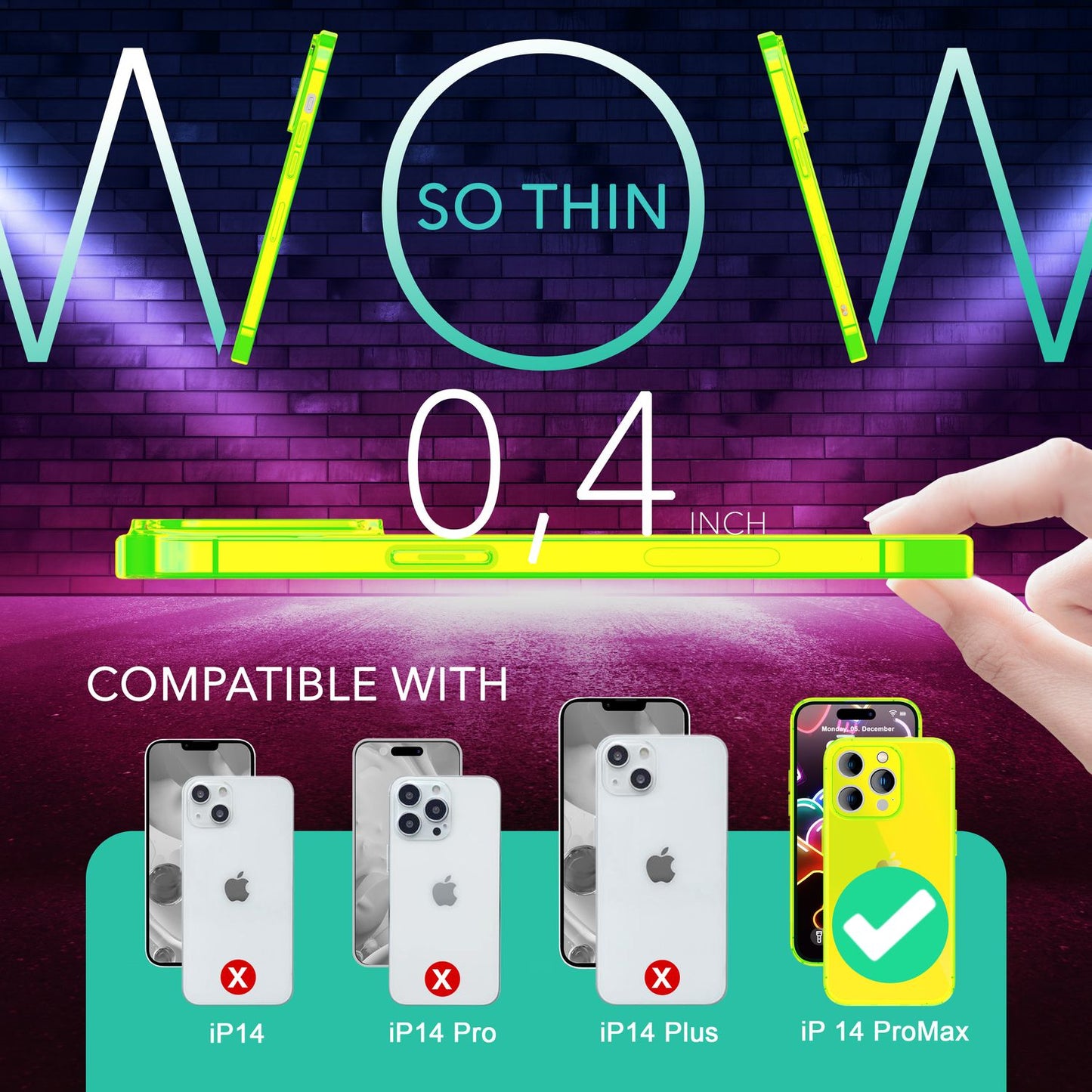 NALIA Neon Silikonhülle für iPhone 14 Pro Max – Knallige Signal-Farbe & Linsenschutz – VIBE (Transparentes Case) – Marke aus Berlin