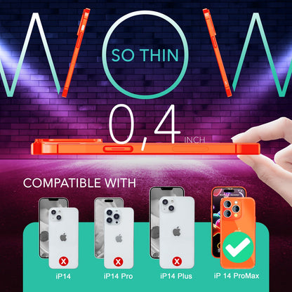 NALIA Neon Silikonhülle für iPhone 14 Pro Max – Knallige Signal-Farbe & Linsenschutz – VIBE (Transparentes Case) – Marke aus Berlin