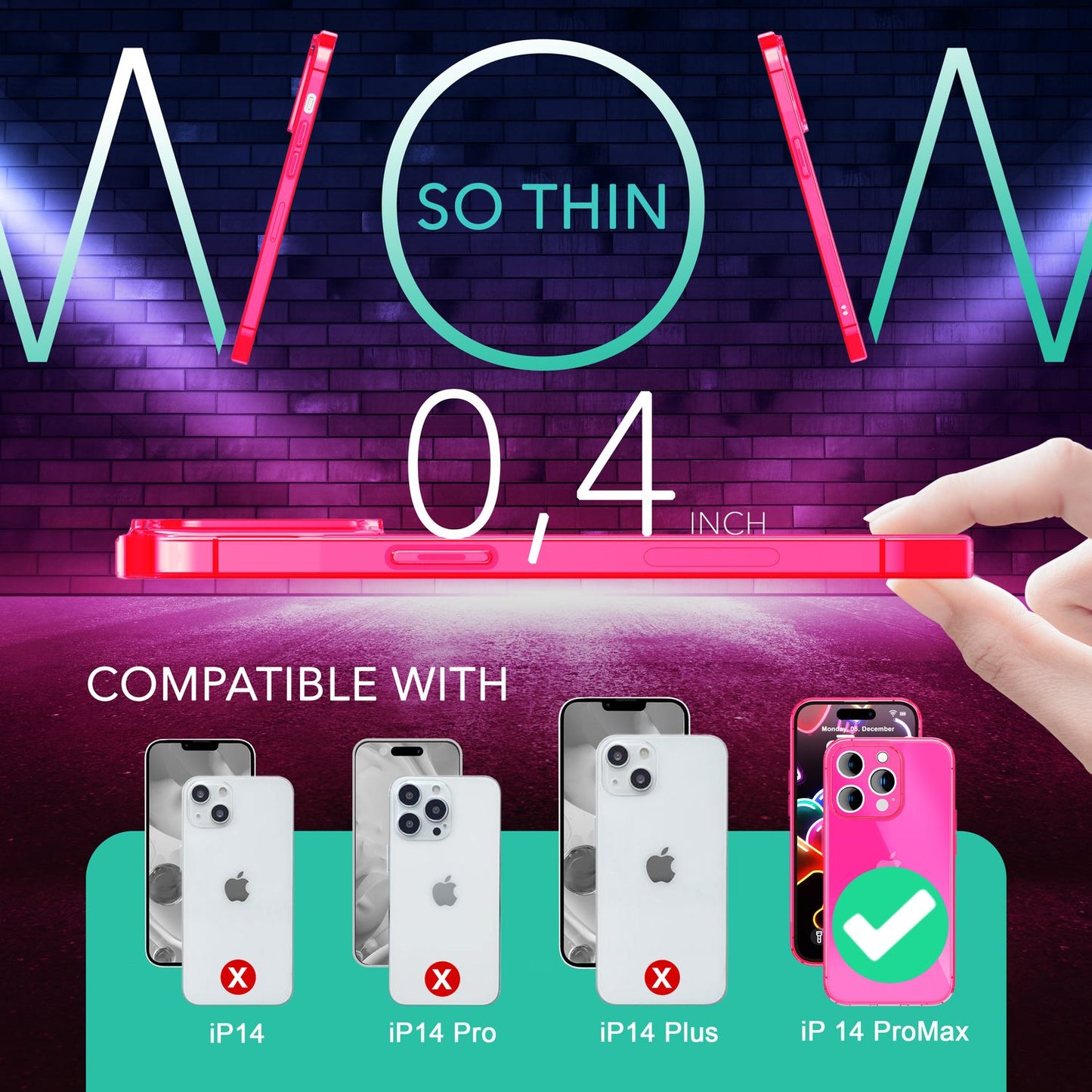 NALIA Neon Silikonhülle für iPhone 14 Pro Max – Knallige Signal-Farbe & Linsenschutz – VIBE (Transparentes Case) – Marke aus Berlin