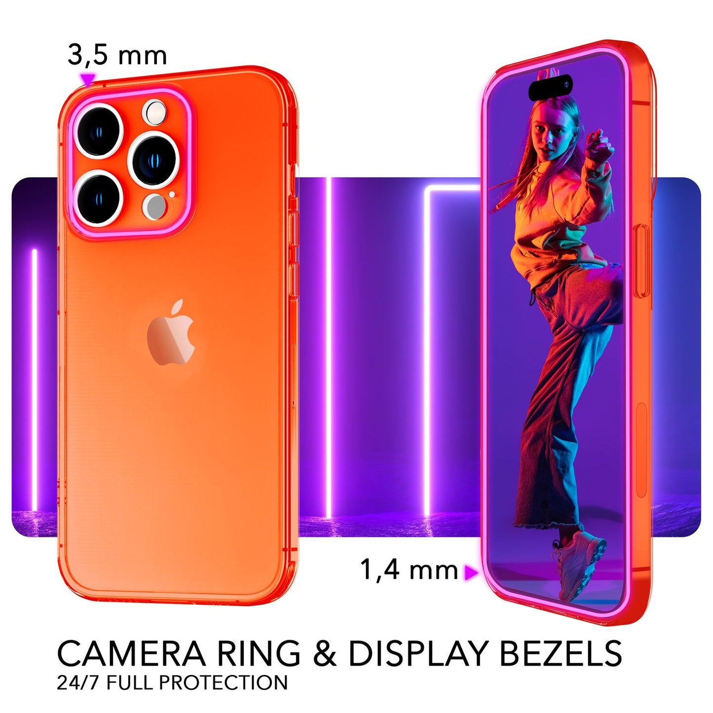 NALIA Neon Silikonhülle für iPhone 14 Pro Max – Knallige Signal-Farbe & Linsenschutz – VIBE (Transparentes Case) – Marke aus Berlin