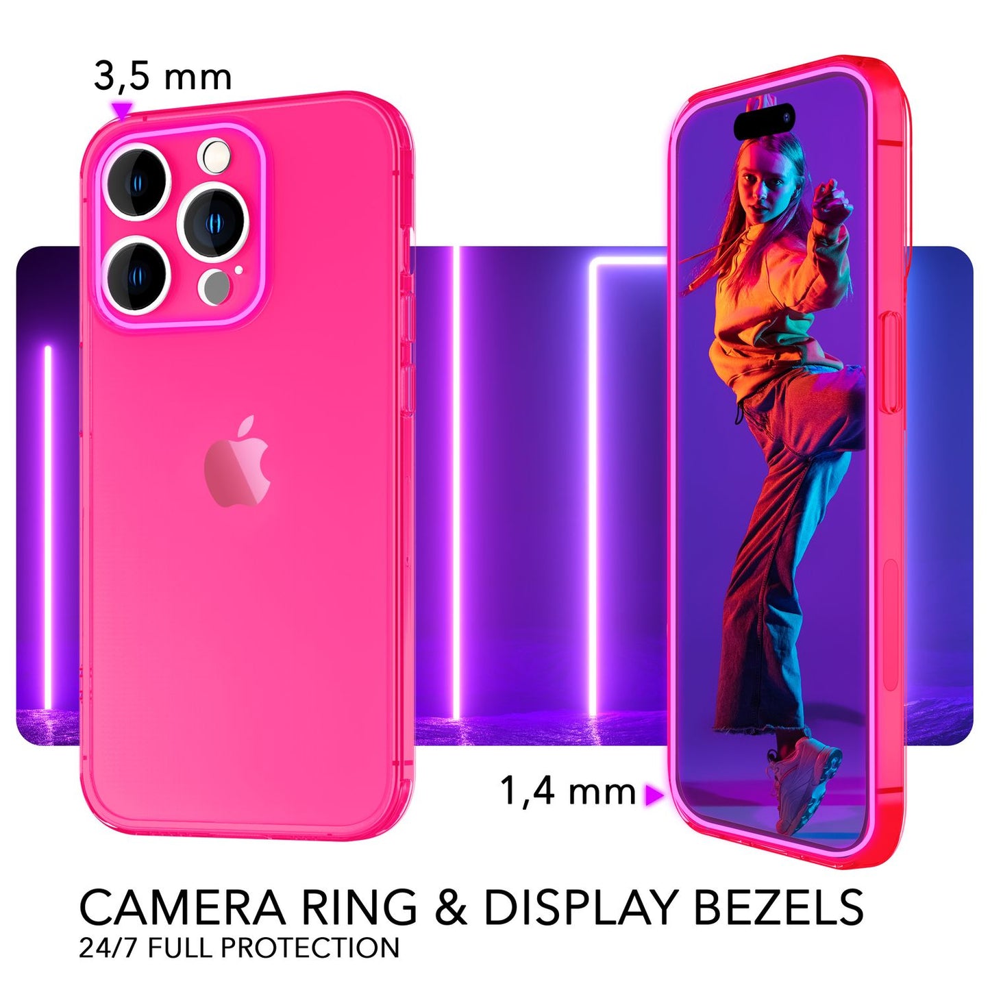 NALIA Neon Silikonhülle für iPhone 14 Pro Max – Knallige Signal-Farbe & Linsenschutz – VIBE (Transparentes Case) – Marke aus Berlin