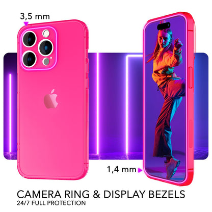 NALIA Neon Silikonhülle für iPhone 14 Pro Max – Knallige Signal-Farbe & Linsenschutz – VIBE (Transparentes Case) – Marke aus Berlin