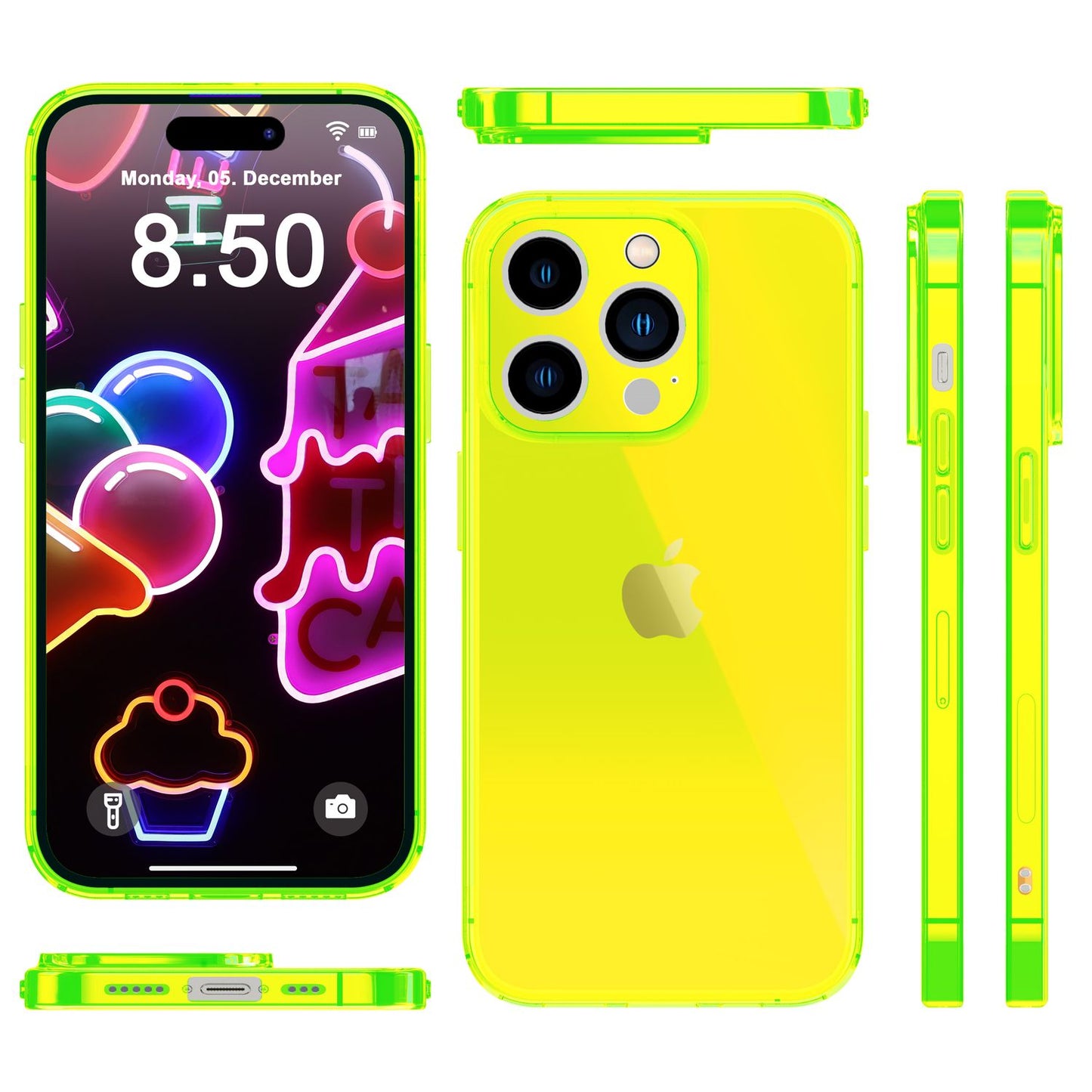 NALIA Neon Silikonhülle für iPhone 14 Pro Max – Knallige Signal-Farbe & Linsenschutz – VIBE (Transparentes Case) – Marke aus Berlin