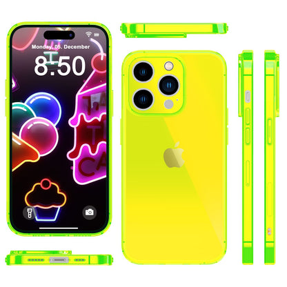 NALIA Neon Silikonhülle für iPhone 14 Pro Max – Knallige Signal-Farbe & Linsenschutz – VIBE (Transparentes Case) – Marke aus Berlin