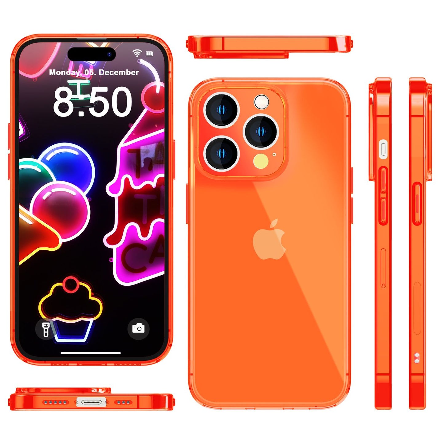 NALIA Neon Silikonhülle für iPhone 14 Pro Max – Knallige Signal-Farbe & Linsenschutz – VIBE (Transparentes Case) – Marke aus Berlin