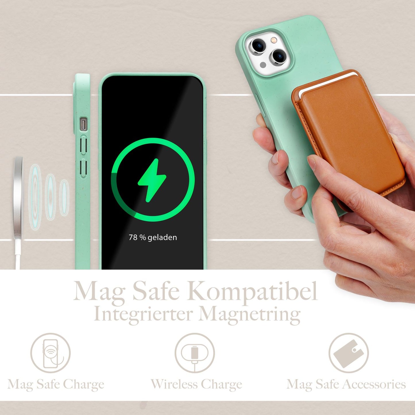 NALIA Handyhülle für iPhone 14 – MagSafe kompatibel & Weizenstroh-Mix – ECOFIT (Pflanzenbasiert, Rutschfest & Matt) – Marke aus Berlin