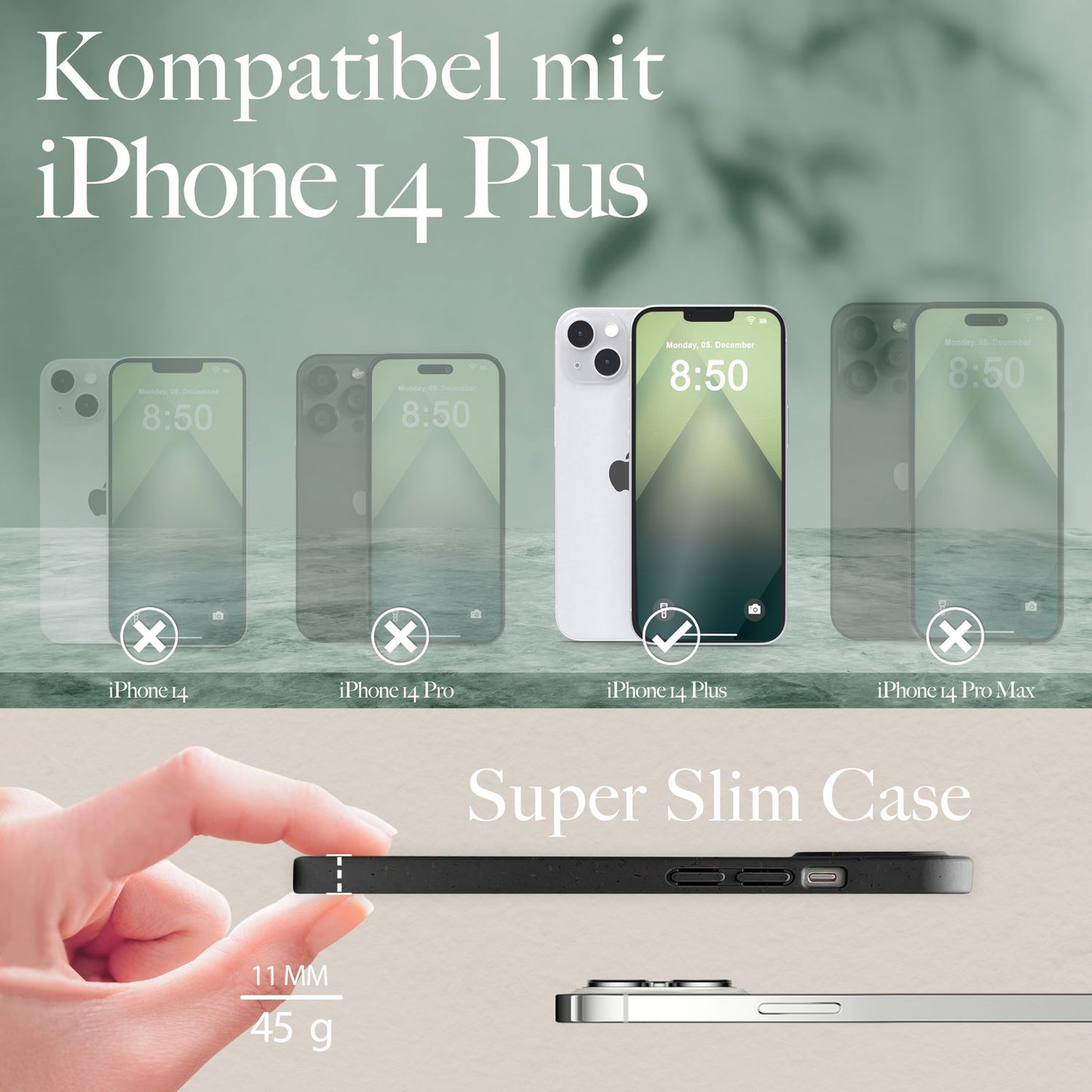 NALIA Handyhülle für iPhone 14 Plus – MagSafe kompatibel & Weizenstroh-Mix – ECOFIT (Pflanzenbasiert, Rutschfest & Matt) – Marke aus Berlin