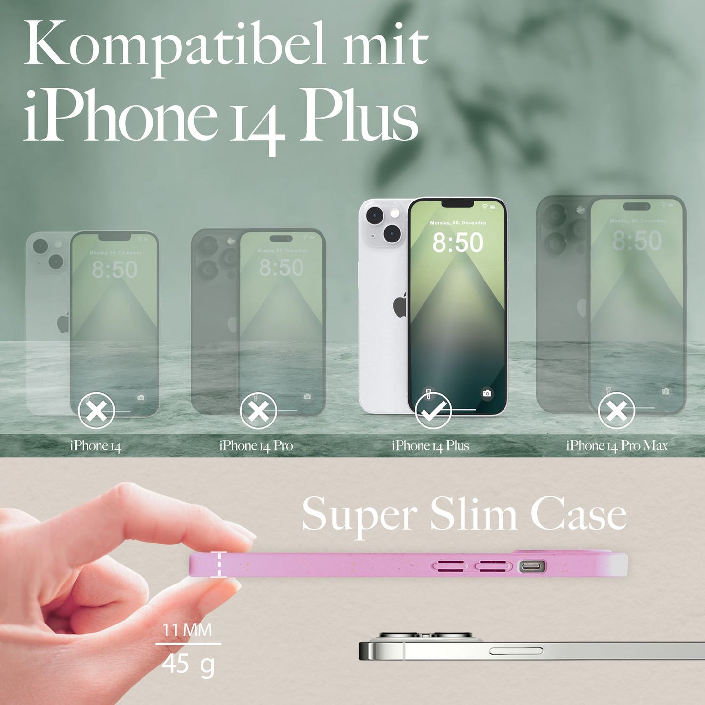 NALIA Handyhülle für iPhone 14 Plus – MagSafe kompatibel & Weizenstroh-Mix – ECOFIT (Pflanzenbasiert, Rutschfest & Matt) – Marke aus Berlin