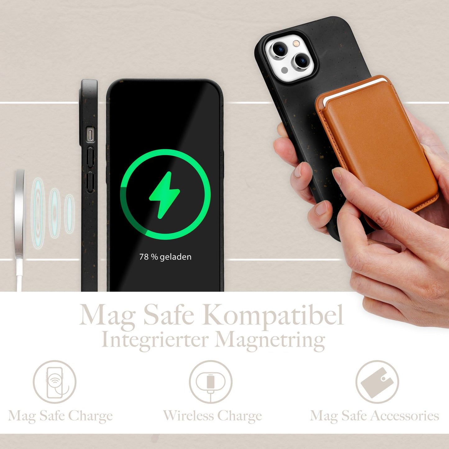 NALIA Handyhülle für iPhone 14 Plus – MagSafe kompatibel & Weizenstroh-Mix – ECOFIT (Pflanzenbasiert, Rutschfest & Matt) – Marke aus Berlin
