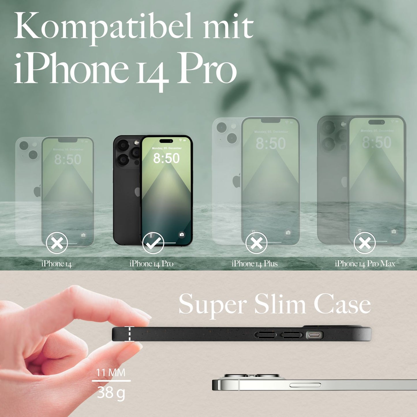 NALIA Handyhülle für iPhone 14 Pro – MagSafe kompatibel & Weizenstroh-Mix – ECOFIT (Pflanzenbasiert, Rutschfest & Matt) – Marke aus Berlin