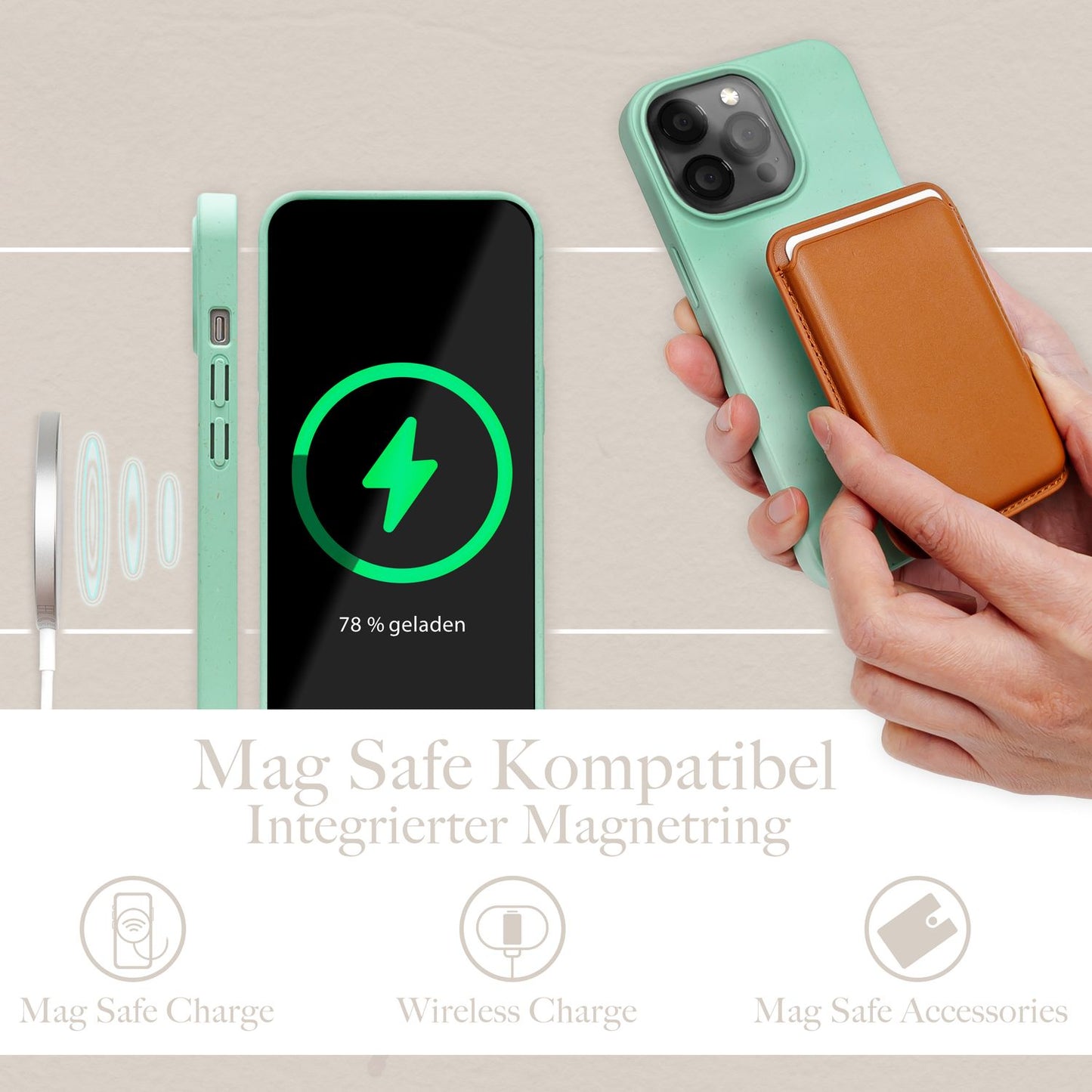 NALIA Handyhülle für iPhone 14 Pro – MagSafe kompatibel & Weizenstroh-Mix – ECOFIT (Pflanzenbasiert, Rutschfest & Matt) – Marke aus Berlin