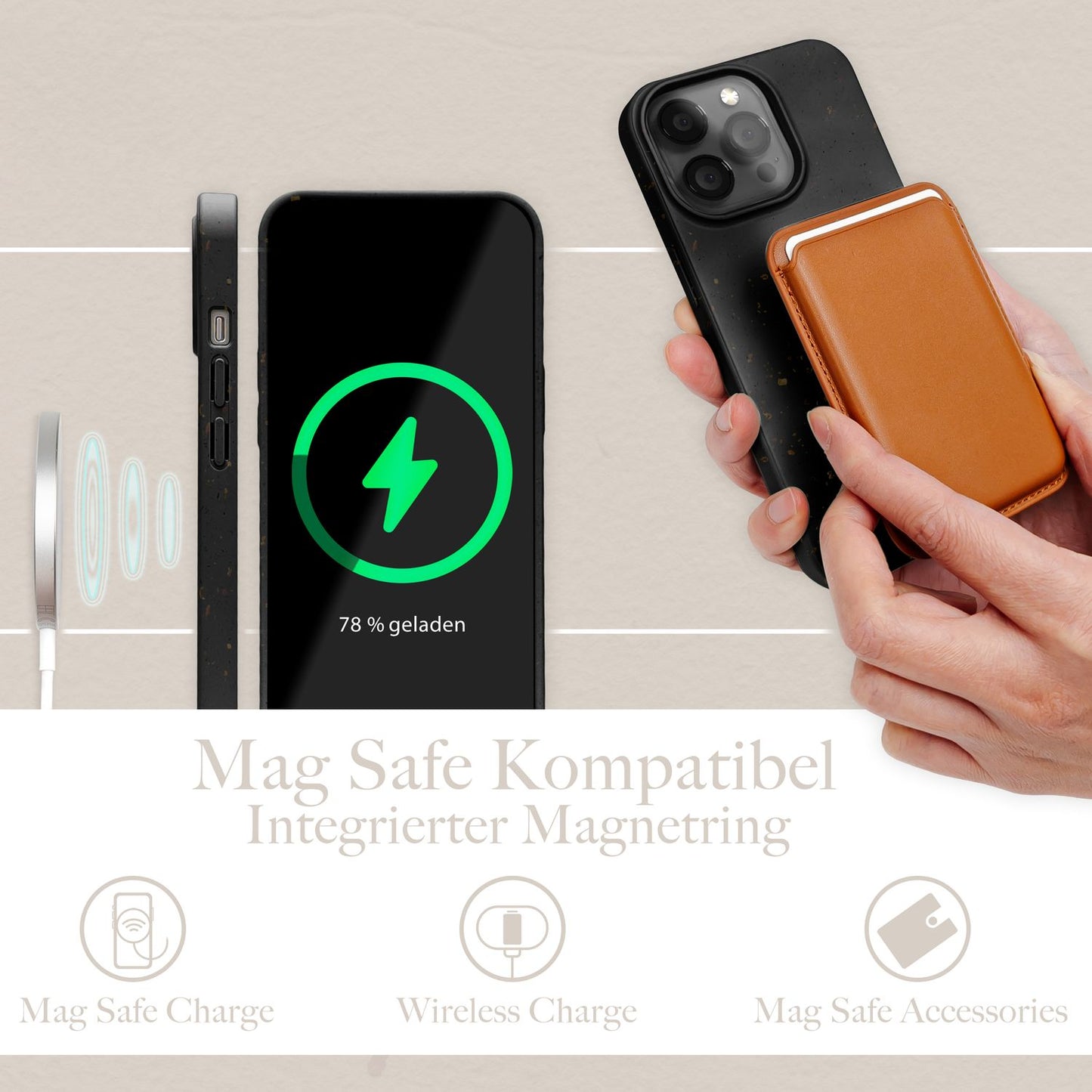 NALIA Handyhülle für iPhone 14 Pro Max – MagSafe kompatibel & Weizenstroh-Mix – ECOFIT (Pflanzenbasiert, Rutschfest & Matt) – Marke aus Berlin