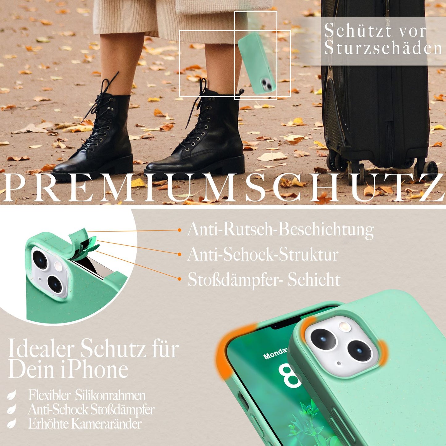 NALIA Handyhülle für iPhone 14 – Weizenstroh Case (Pflanzenbasiert) – BIOVERA – Matt & Stoßfest (Vegan) – Marke aus Berlin