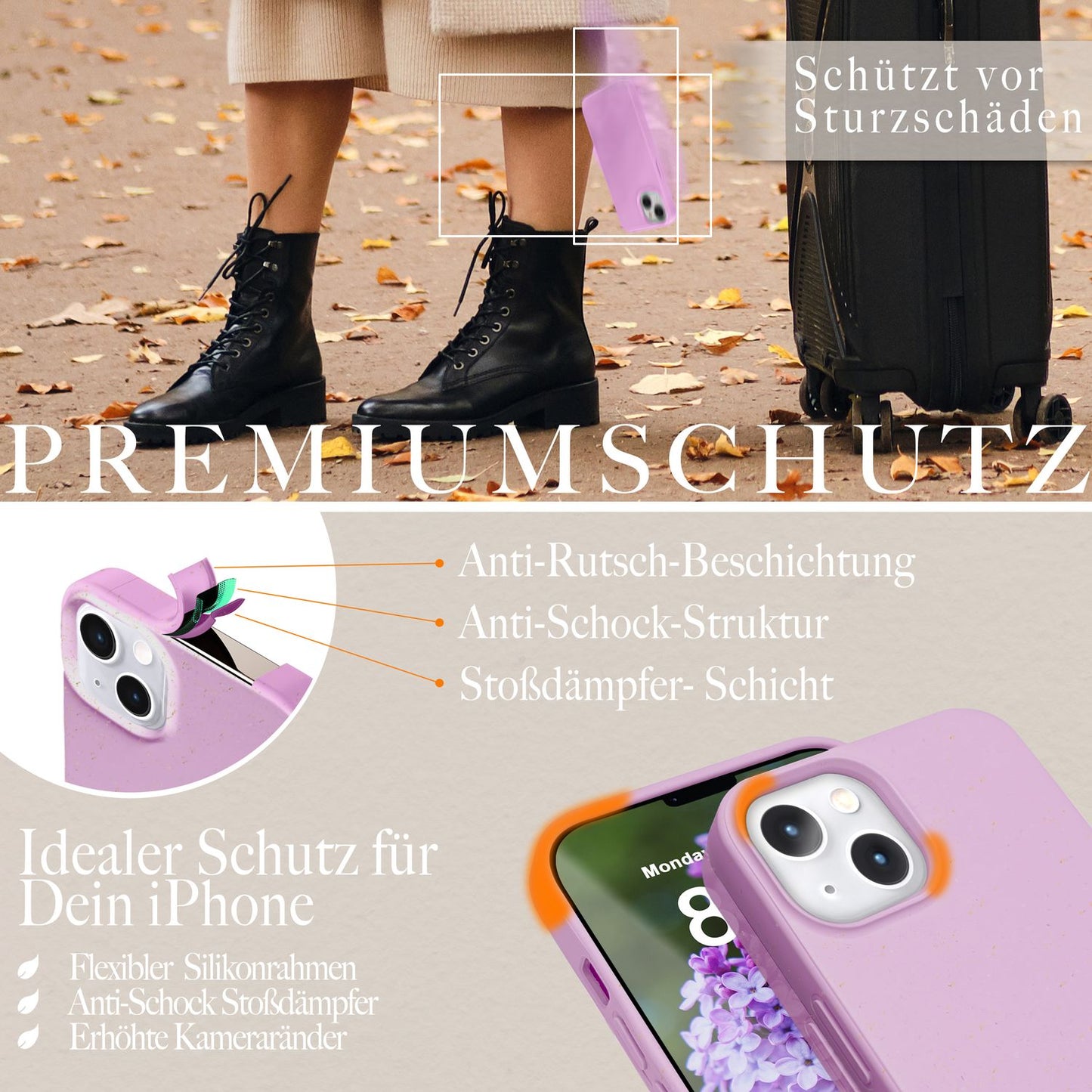 NALIA Handyhülle für iPhone 14 – Weizenstroh Case (Pflanzenbasiert) – BIOVERA – Matt & Stoßfest (Vegan) – Marke aus Berlin