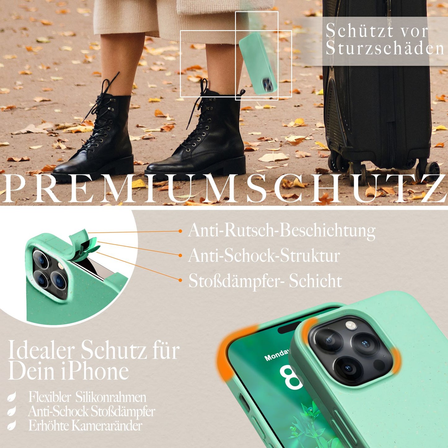 NALIA Handyhülle für iPhone 14 Pro – Weizenstroh Case (Pflanzenbasiert) – BIOVERA – Matt & Stoßfest (Vegan) – Marke aus Berlin