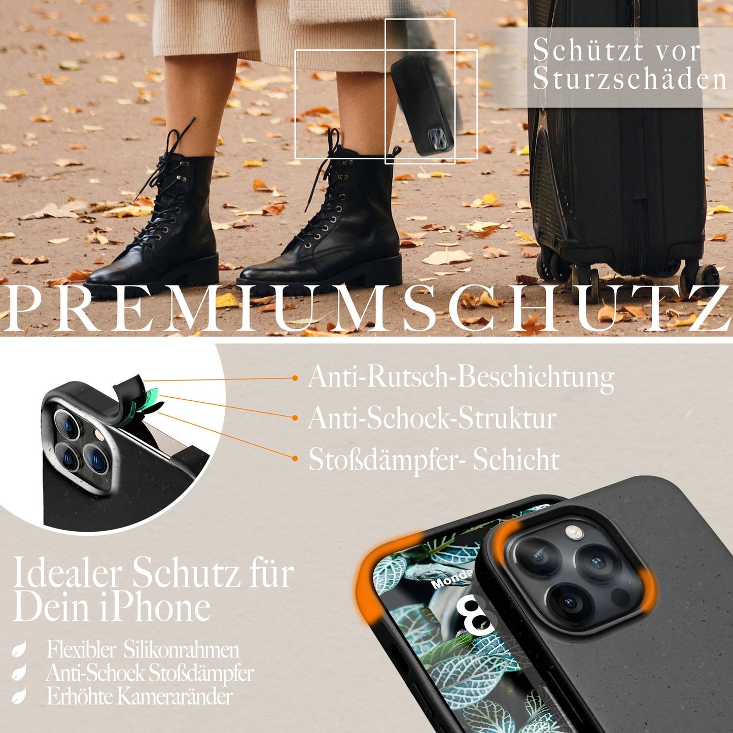 NALIA Handyhülle für iPhone 14 Pro – Weizenstroh Case (Pflanzenbasiert) – BIOVERA – Matt & Stoßfest (Vegan) – Marke aus Berlin