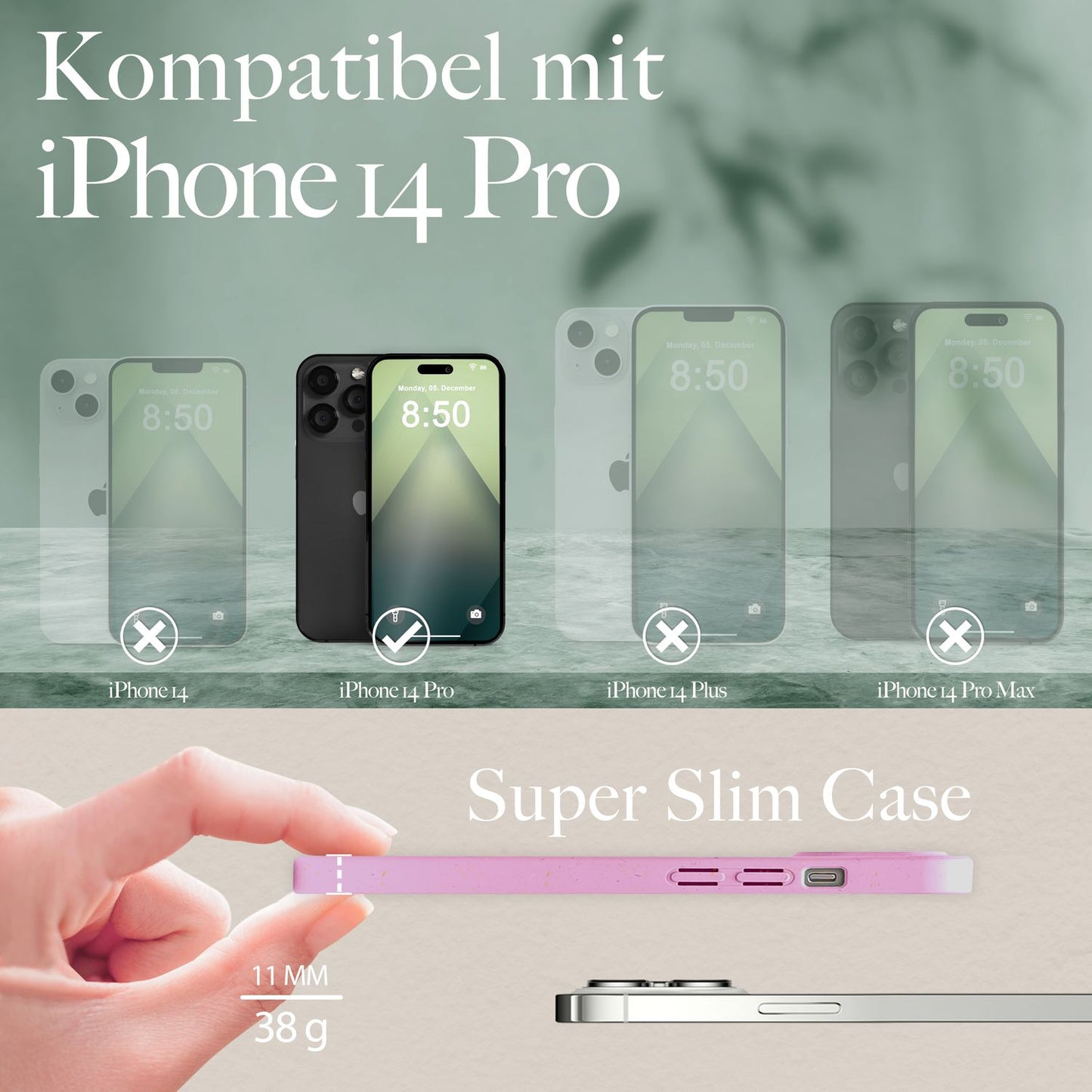 NALIA Handyhülle für iPhone 14 Pro – Weizenstroh Case (Pflanzenbasiert) – BIOVERA – Matt & Stoßfest (Vegan) – Marke aus Berlin