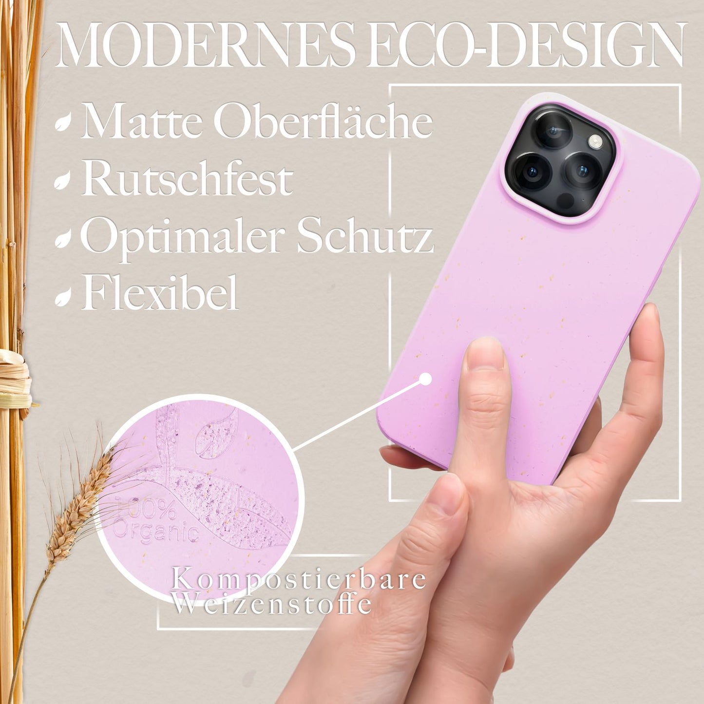 NALIA Handyhülle für iPhone 14 Pro Max – Weizenstroh Case (Pflanzenbasiert) – BIOVERA – Matt & Stoßfest (Vegan) – Marke aus Berlin
