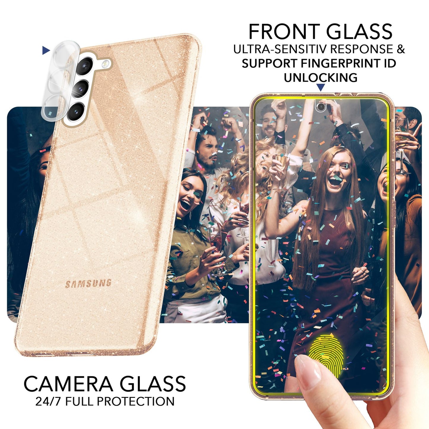 NALIA Glitzerhülle für Samsung Galaxy S23 – Funkelndes Silikon Case – DAZZLIN (Transparent & Stoßfest) – Marke aus Berlin